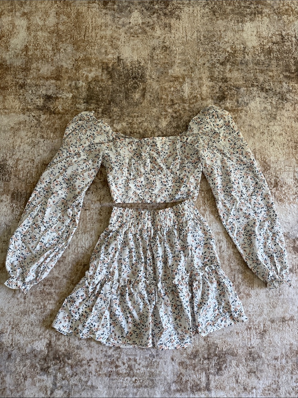 Floral Two-Piece Cotton Dress Set - Cream/Floral
